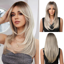 Ombre Aschblond Synthetische Perücke mit Pony & Hitzebeständig