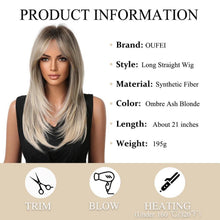 Aschblonde Ombre Perücke mit Pony - Lange Gerade
