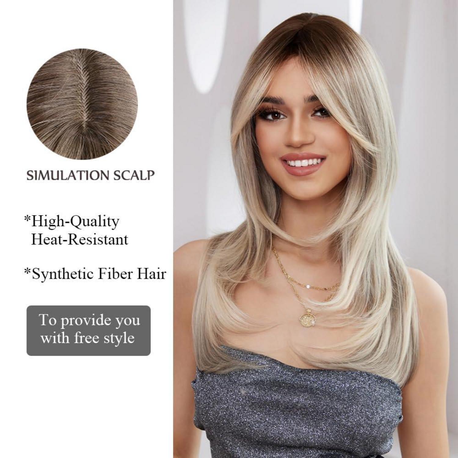 Ombre Aschblond Synthetische Perücke mit Pony & Hitzebeständig