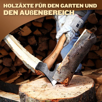 Hochwertige Survival Axt mit Holzgriff und Scheide, 38cm