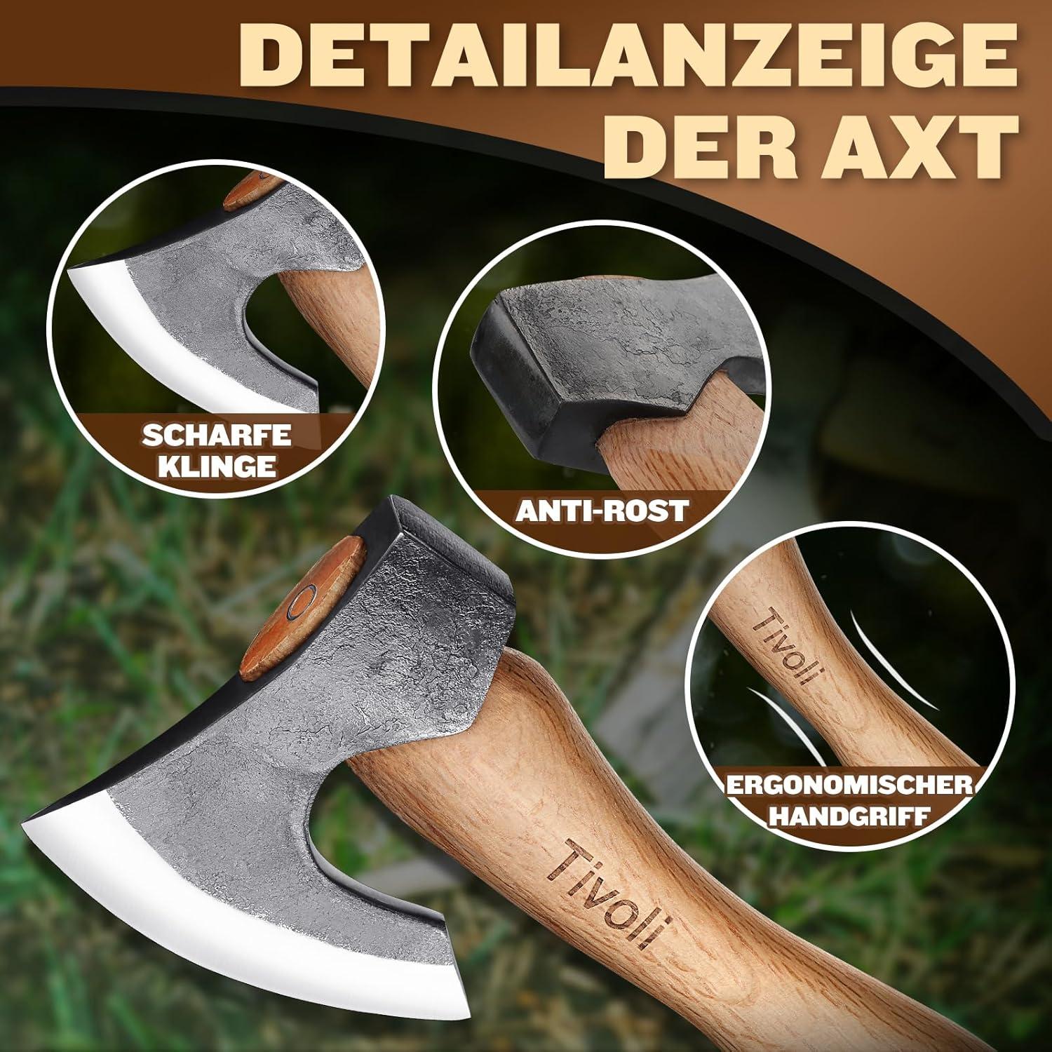 Survival Axt TIVOLI Outdoor Axt 38cm Holz Spalten Camping Wikinger Spaltaxt