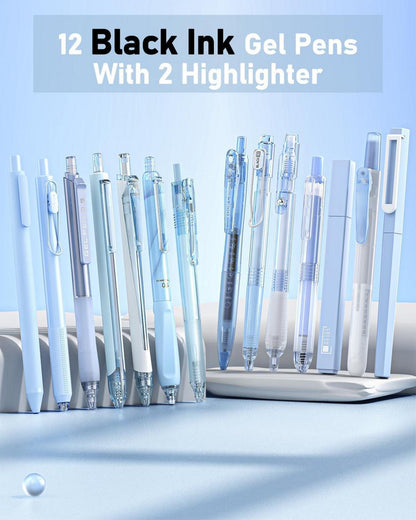 Gel-Tintenstift-Set 14-teilig mit Etui Schwarz Blau