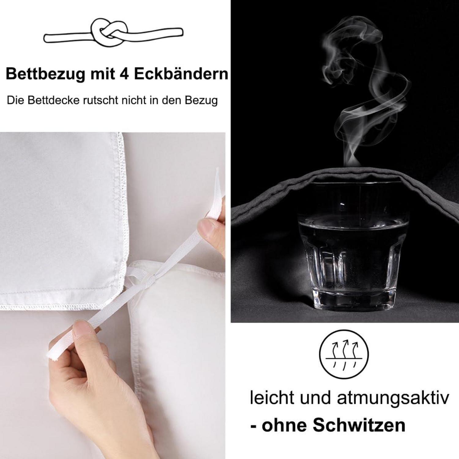 Beqnat Bettwäsche 135x200 4tlg Weiß Mikrofaser mit Reißverschluss