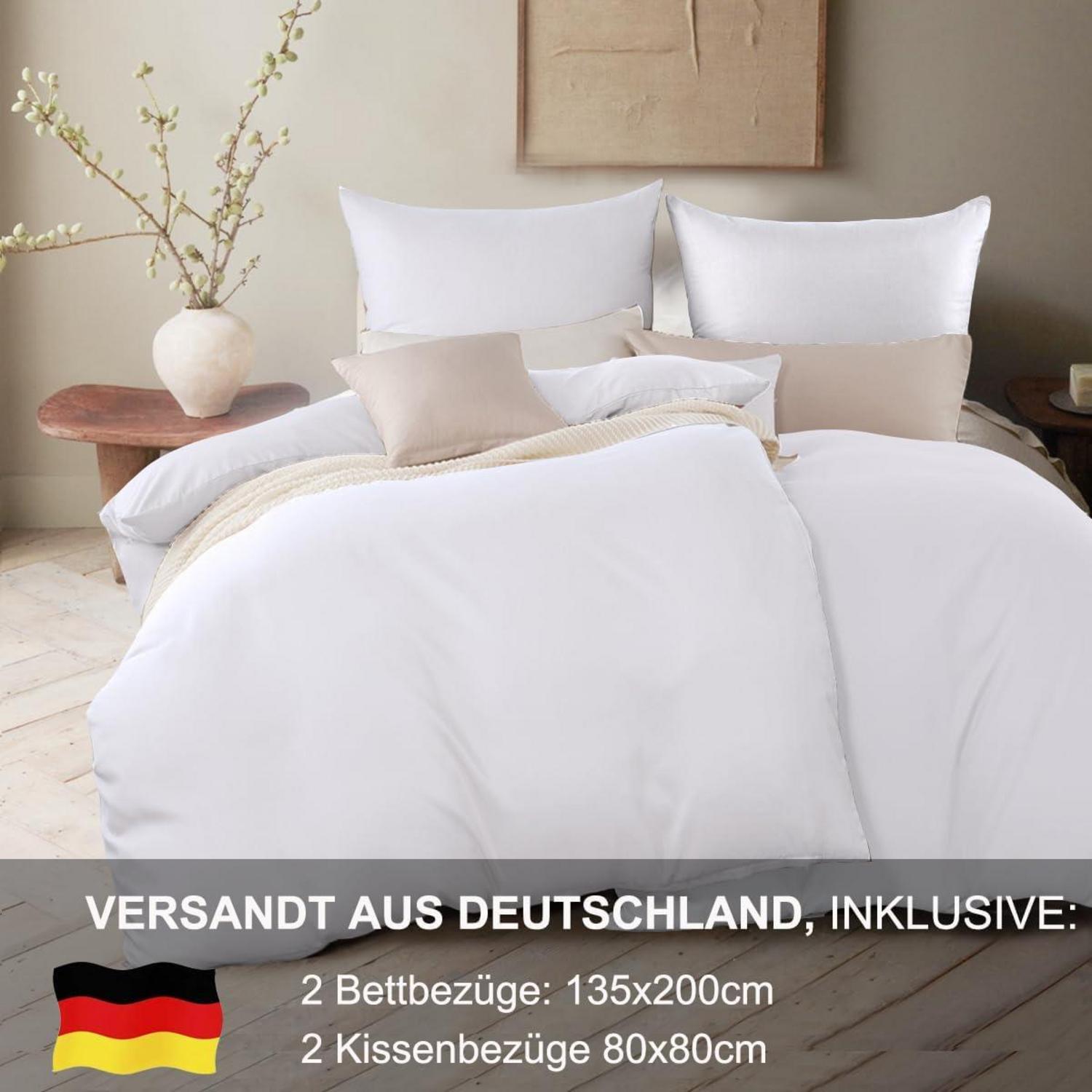 Bettwäsche 135x200 4tlg Weiß Mikrofaser Reißverschluss 135x200 4tlg