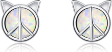 Friedenszeichen Katzengeschenke Sterling Silber Opal Ohrringe