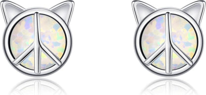 Friedenszeichen Katzengeschenke Sterling Silber Opal Ohrringe