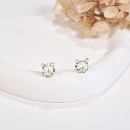 Friedenszeichen Katzengeschenke Sterling Silber Opal Ohrringe