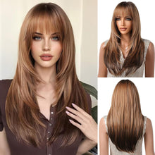 Lange Gerade Geschichtete Braun Ombre Dunkelblonde Perücke mit Pony
