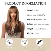 Braune Ombre Dunkelblonde Lange Gerade Perücke mit Pony