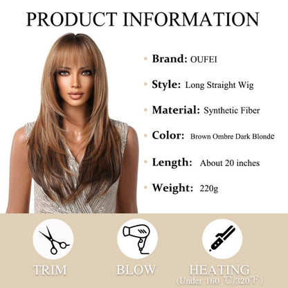 Braune Ombre Dunkelblonde Lange Gerade Perücke mit Pony