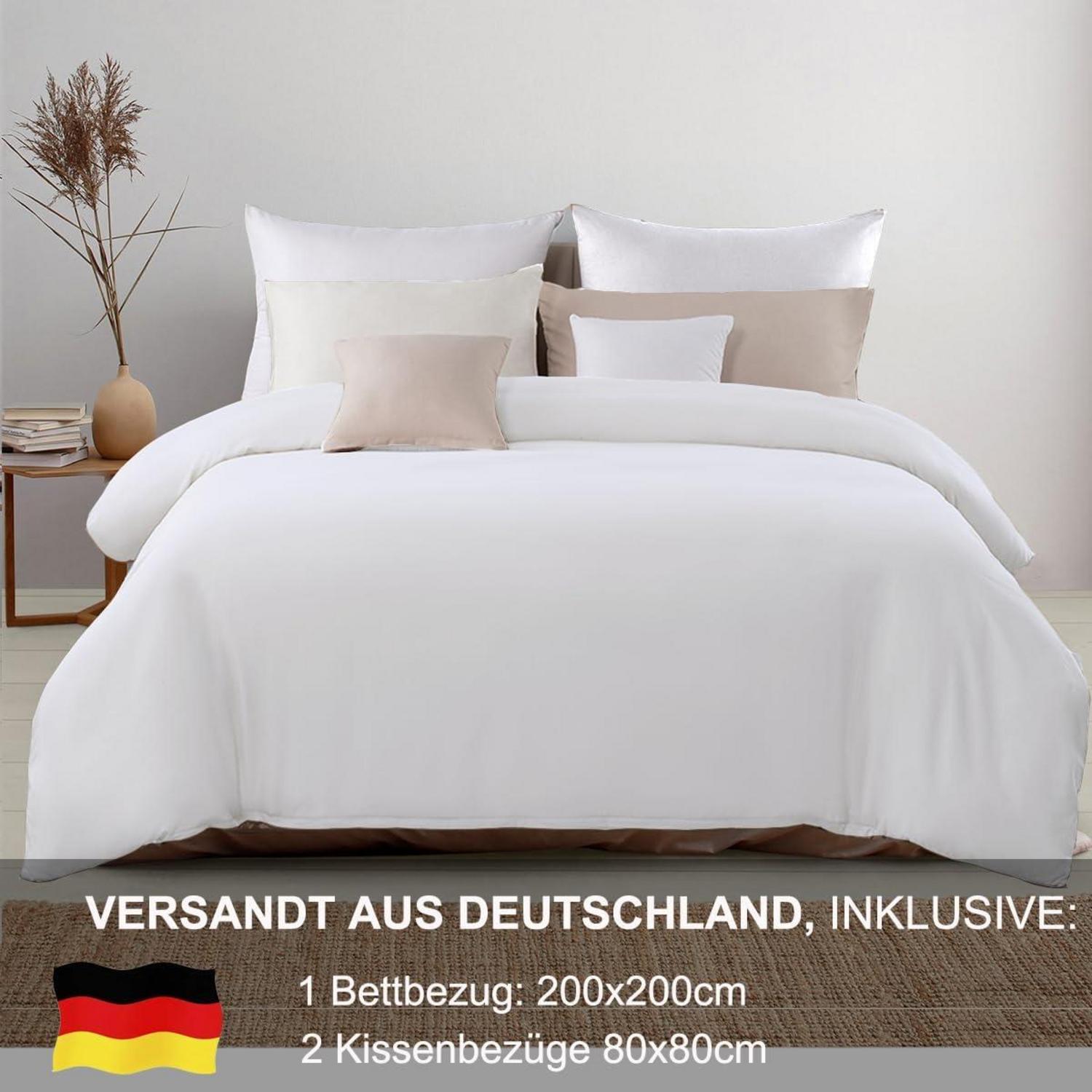 Bettwäsche 200x200 Weiß Mikrofaser 2er Set mit Reißverschluss