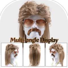 iZoeL Vokuhila Perücke 80er Jahre Outfit Herren Blond Wig Sonnenbrille Halskette