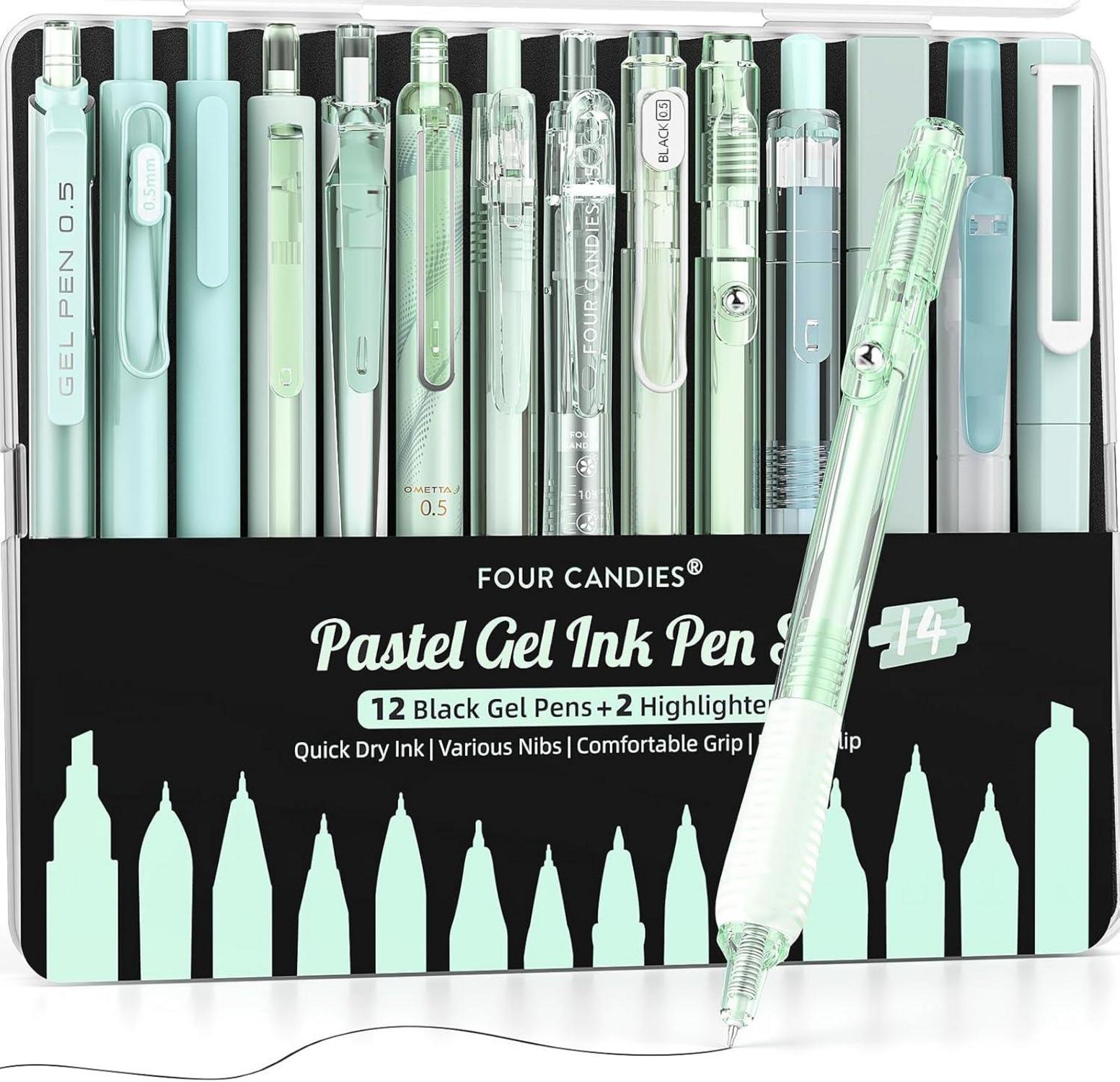 Gel-Tintenstift-Set mit Etui, feine Spitze, einziehbar, 12 schwarze