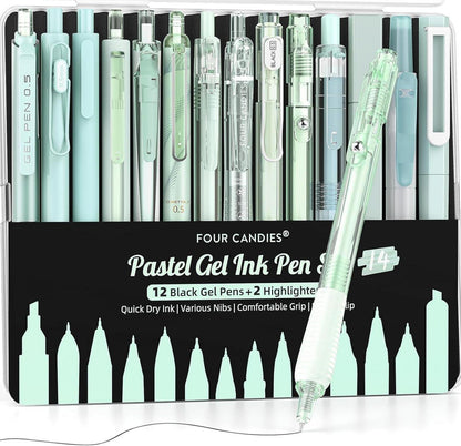 Gel-Tintenstift-Set mit Etui, feine Spitze, einziehbar, 12 schwarze