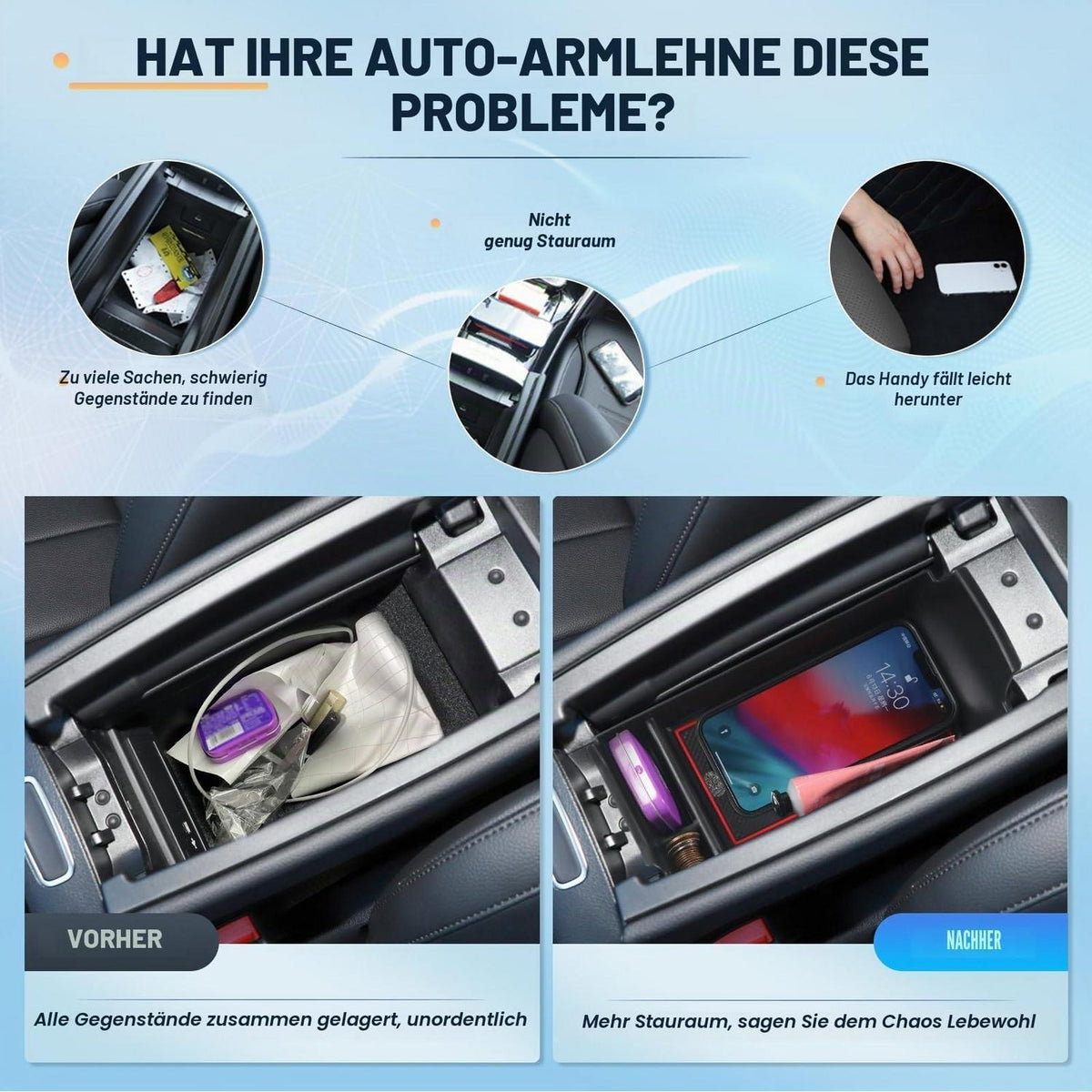 Mittelkonsolen Organizer für Mercedes A, B, GLA, CLA, GLB, EQA, EQB Rot