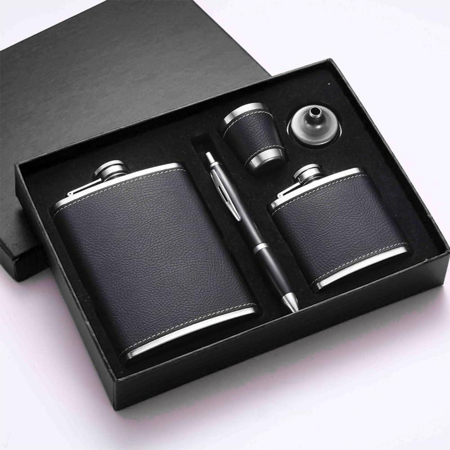 2X Edelstahl Flachmann Trichter 8oz 3oz Leder Flask Geschenk Väter