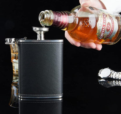 2X Edelstahl Flachmann Set, 8oz/227ml + 3oz/80ml, Leder Geschenk für