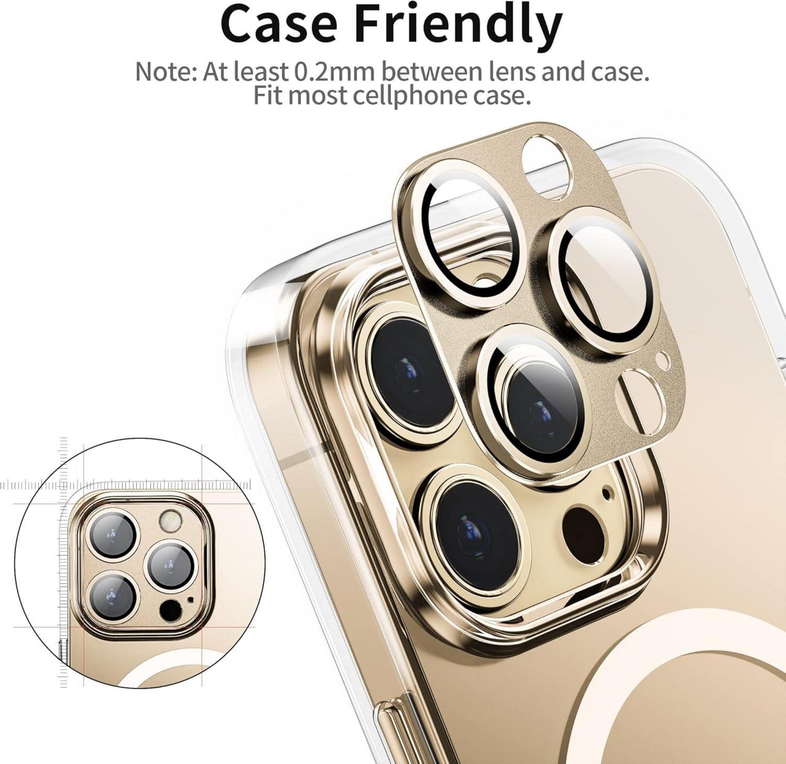 WSKEN Kameraschutz für iPhone 14 Pro Max 9H Härte HD Golden