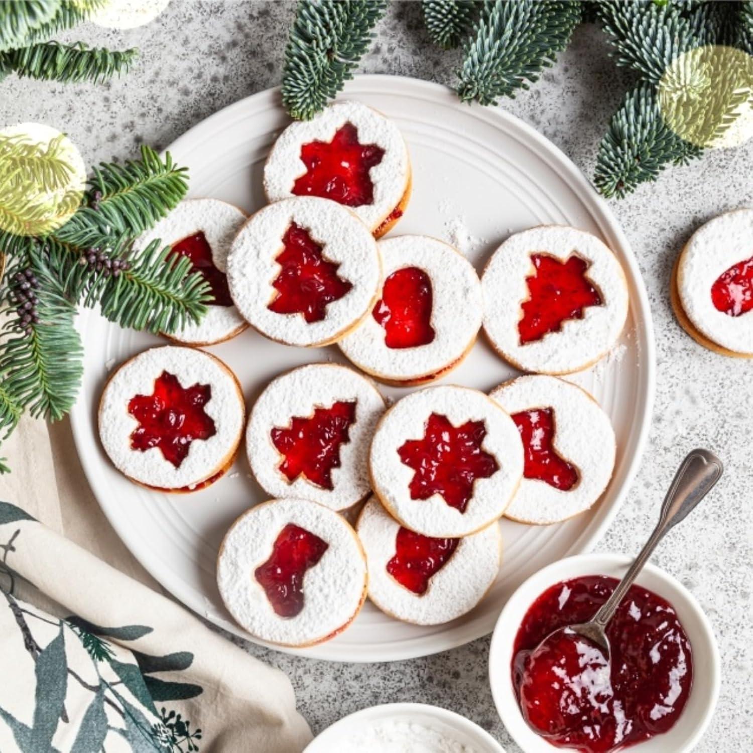 8pcs Christmas Linzer Cookie Cutters Set Stainless Steel DIY Baking Tray