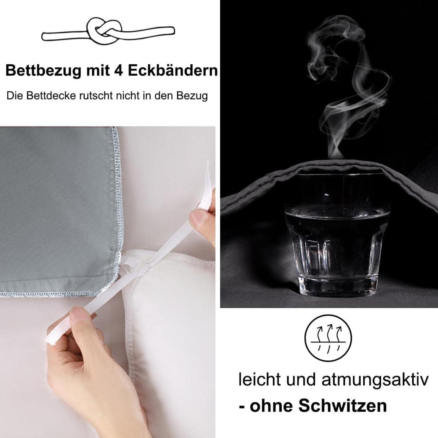 Beqnat Bettwäsche 135x200 4tlg Grau Mikrofaser Reißverschluss