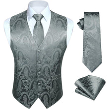 Herren Weste Krawatte Einstecktuch Set Jacquard Dunkelgrau