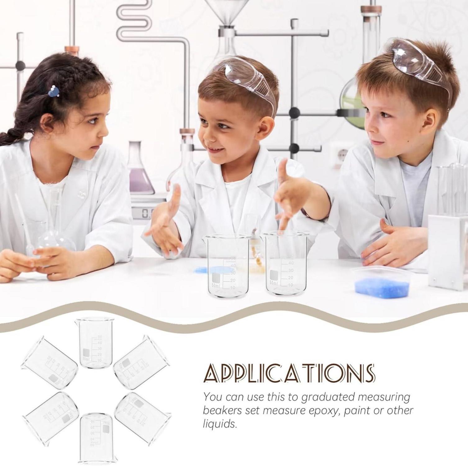 Laborbecher Glas 6 Stk. Messbecher 50ml Chemie Glasbecher Set