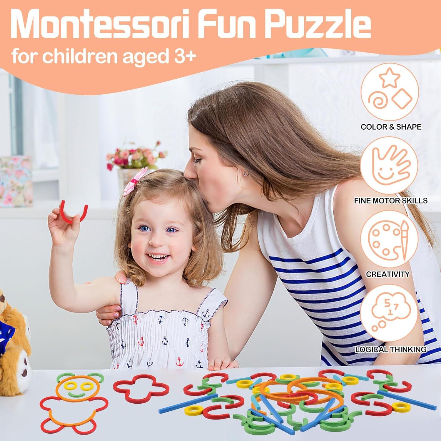 Montessori Spielzeug ab 3 Jahre Holz Sticks Ringe Karten Farben Formen