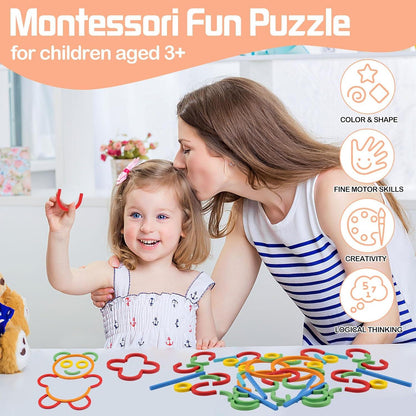 Montessori Spielzeug ab 3 Jahre Holz Sticks Ringe Karten Farben Formen