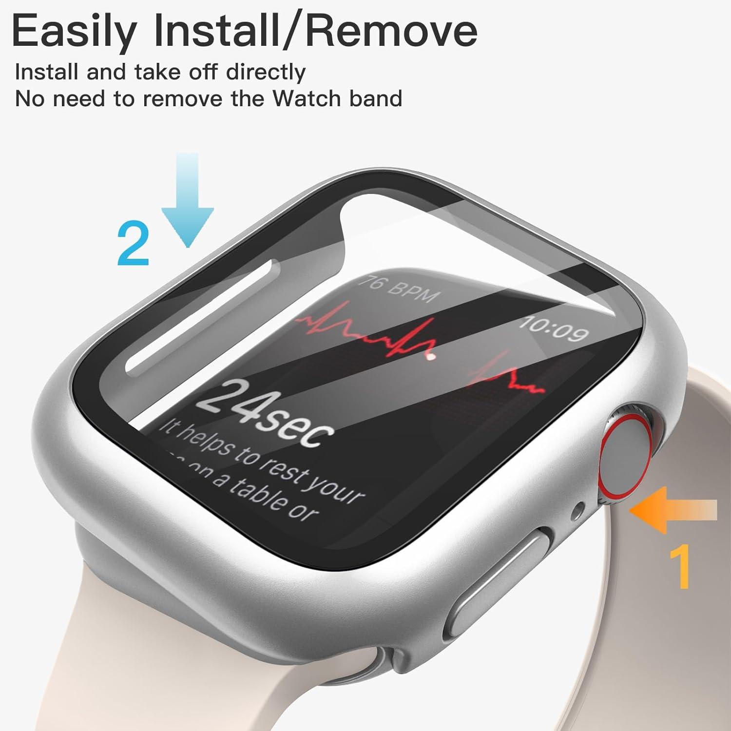 Schutzhülle mit Displayschutz für Apple Watch 41mm Silber 2 Stück