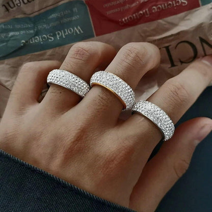Edelstahl Herrenring 8mm Zirkon Silber Gold Ehering 50