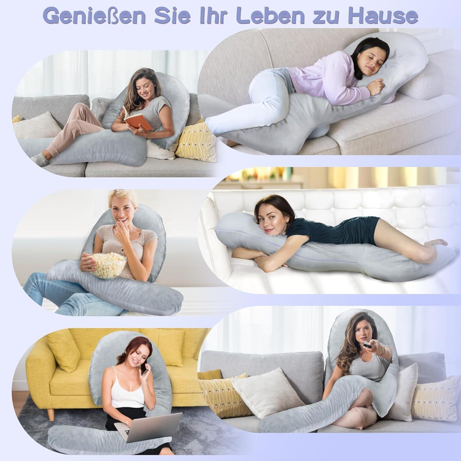 SAHEYER Körperkissen 173CM Memory-Schaum Seitenschläfer Ganzkörperunterstützung Schwangerschaftskissen Grau