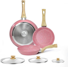 Antihaft Bratpfannenset Rosa mit Deckel 20+24+28cm Induktion Granit