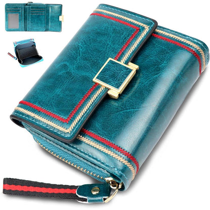 Damen PU Leder Geldbörse Blau Cyan Kartenetui Klein