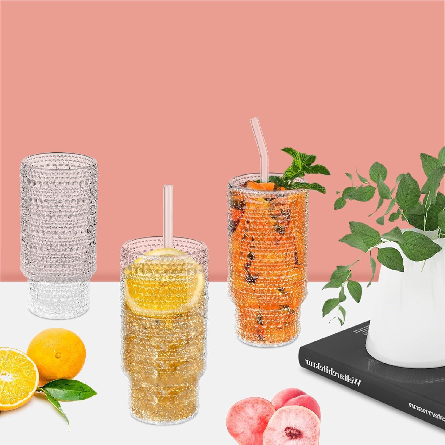 Aoresac Longdrinkglas Set 6er - Cocktails Whiskey Bier Eiskaffee Eistee - Glasbecher Mit Strohhalmen & Reinigungsbürsten