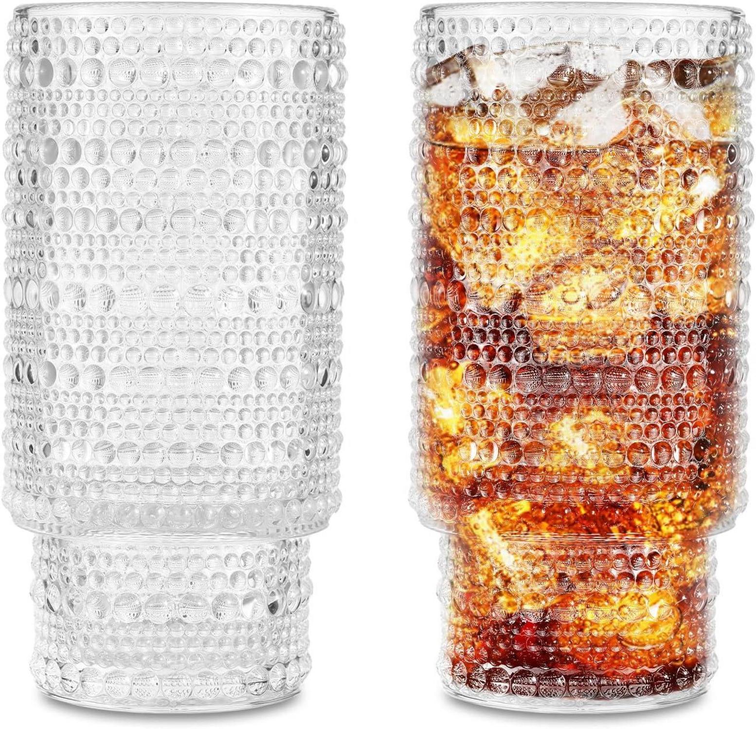 Cocktail Gläser Set Longdrinkgläser Gerippte Glasbecher Strohhalmen 6