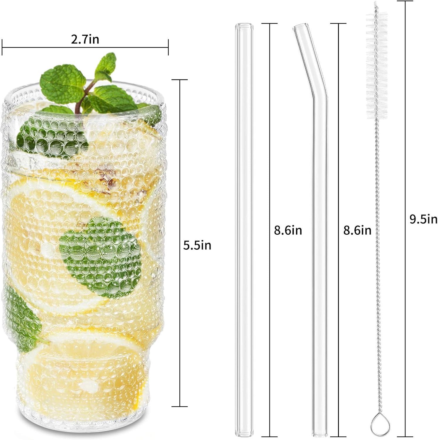 Aoresac Longdrinkglas Set 6er - Cocktails Whiskey Bier Eiskaffee Eistee - Glasbecher Mit Strohhalmen & Reinigungsbürsten
