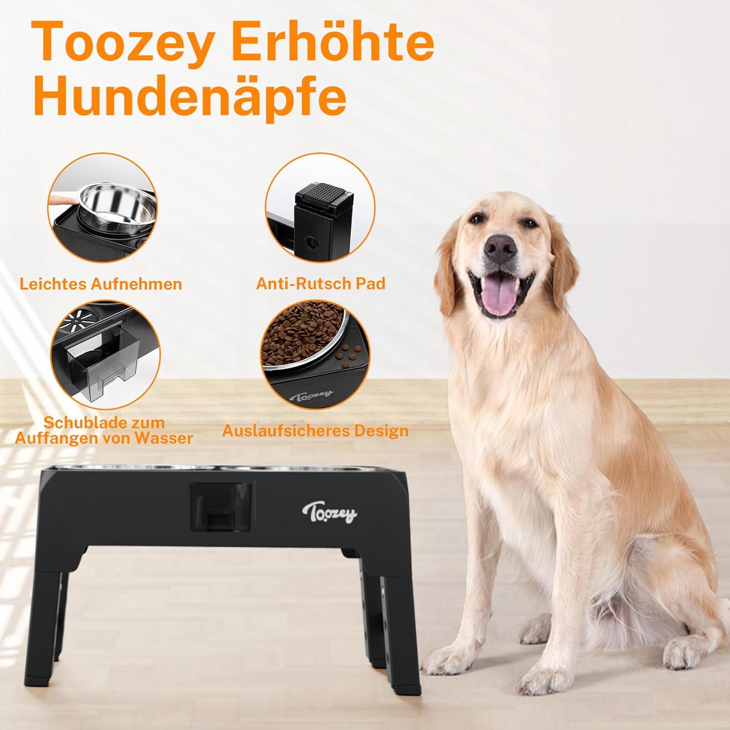 Toozey Hundenapf Erhöht 2L Anti-Rutsch Futternapfständer Schwarz