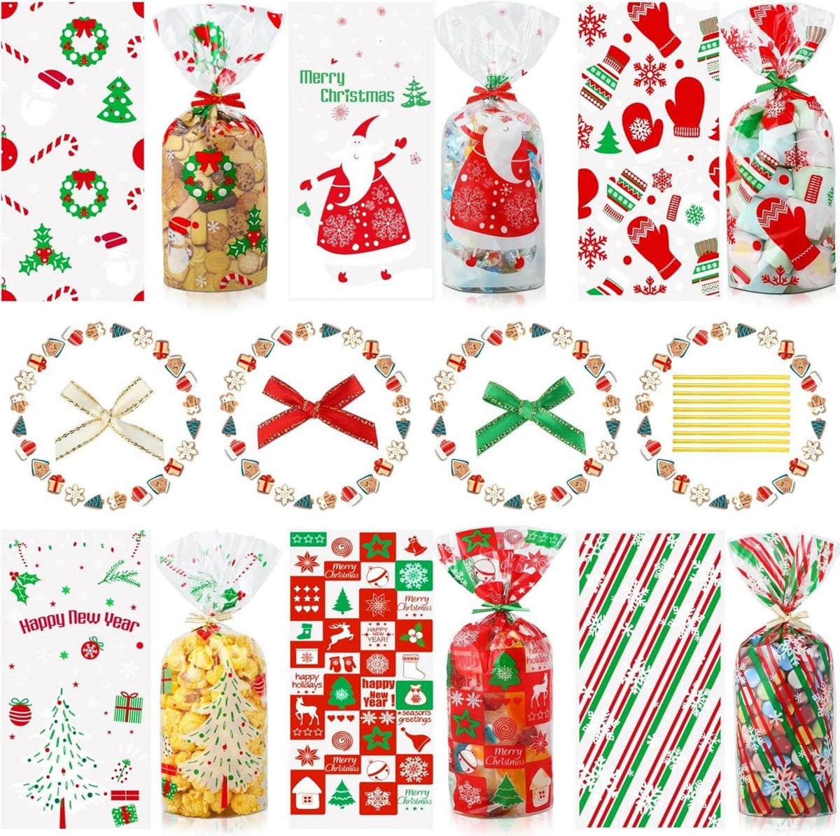 Weihnachtstüten Plätzchen 120pcs Bogenknoten Durchsichtig