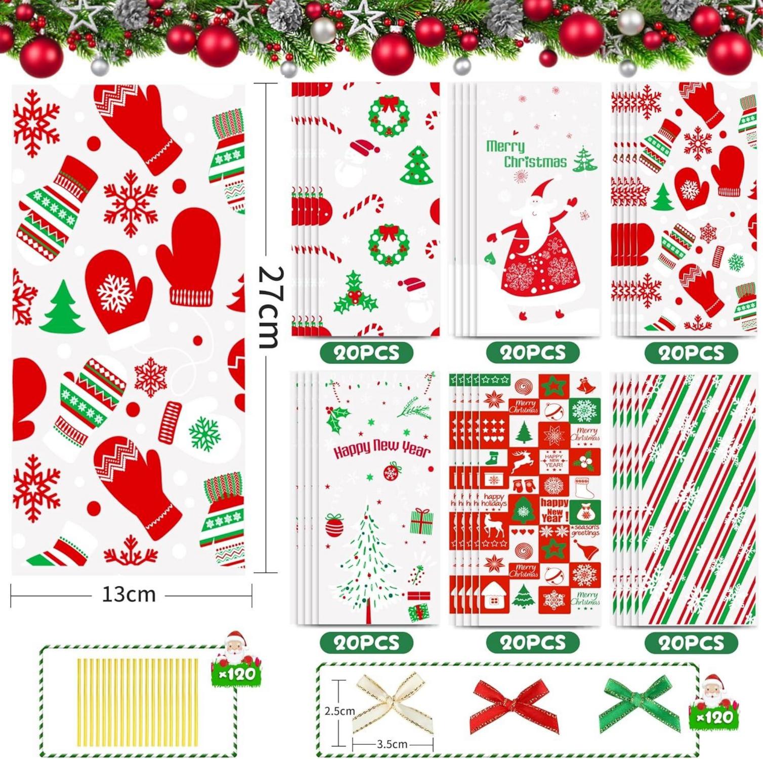 Weihnachts Plätzchentüten mit Bogenknoten - 120 Stück Kleine