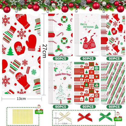 Weihnachts Plätzchentüten mit Bogenknoten - 120 Stück Kleine