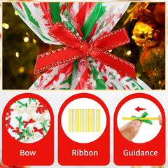 JieliBon Weihnachtstüten - Transparente Plätzchentüten mit Bogenknoten