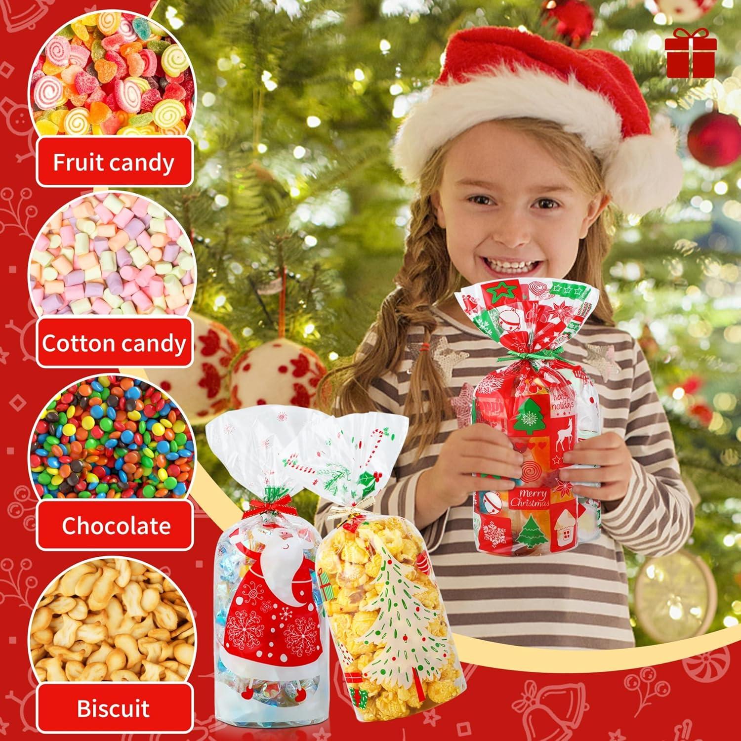 Weihnachtstüten mit Bogenknoten - 120 Stk. Transparent Plätzchentüten