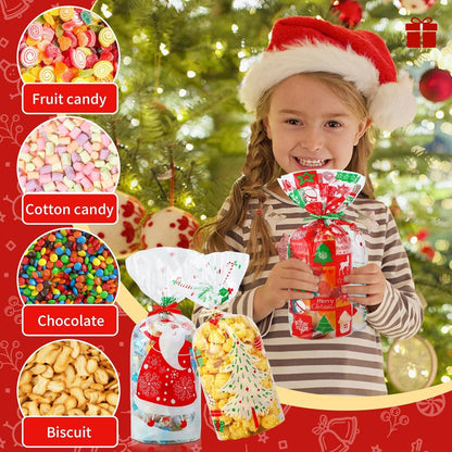 Weihnachtstüten mit Bogenknoten - 120 Stk. Transparent Plätzchentüten