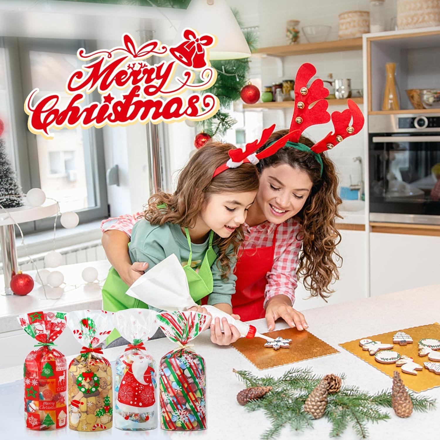 Plätzchentüten Weihnachten 120er Set Transparent mit Schleifen