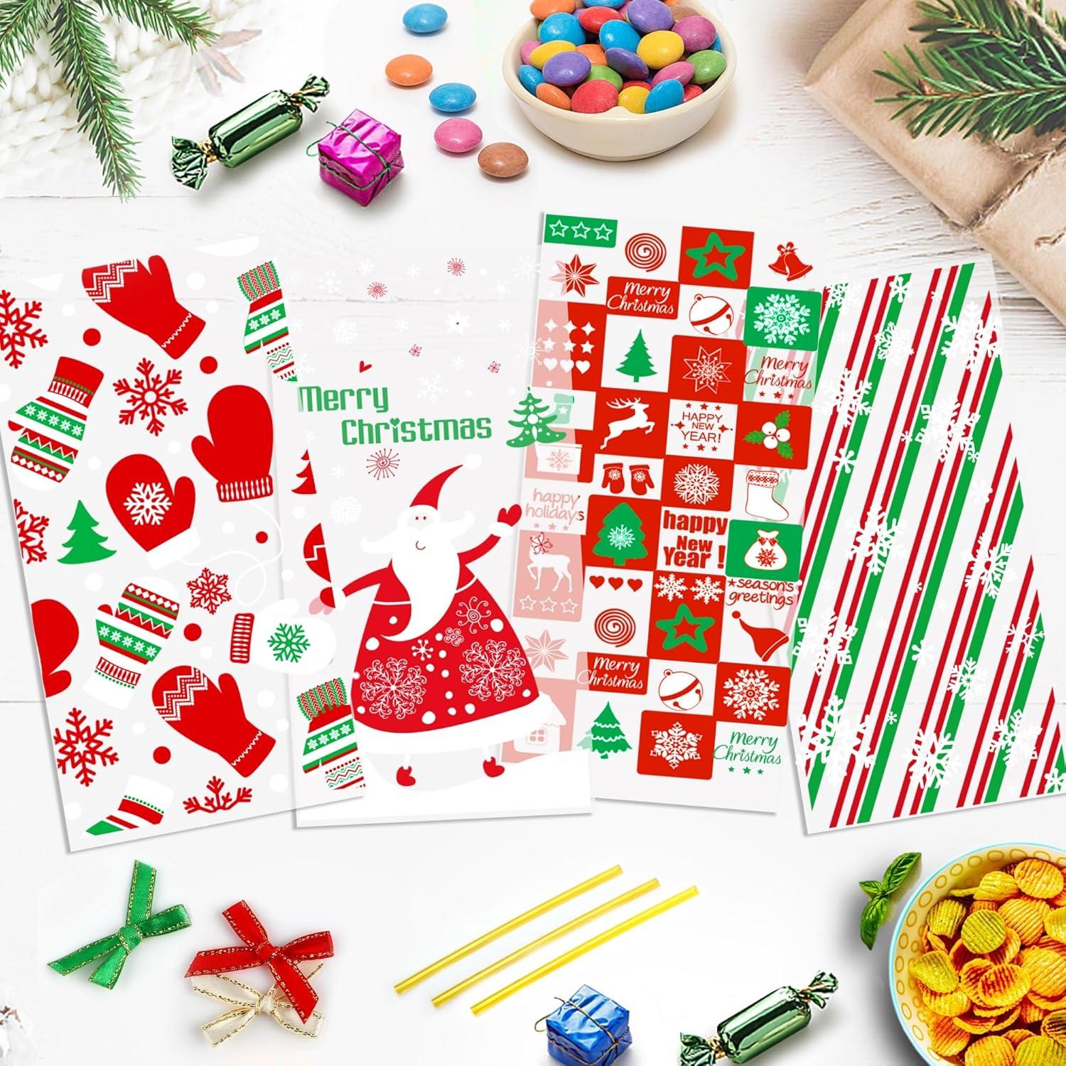 Weihnachtstüten mit Bogenknoten - 120 Stk. Transparent Plätzchentüten