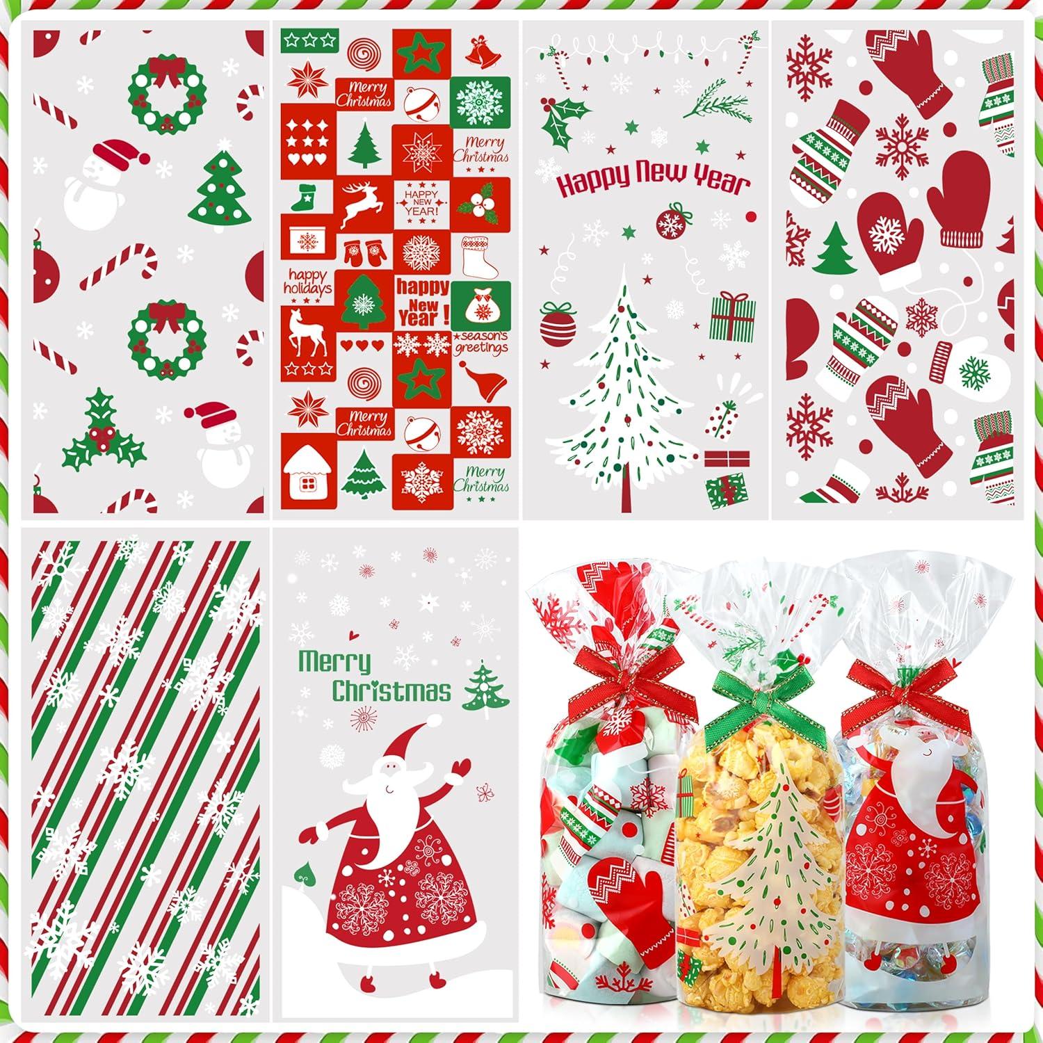 JieliBon Weihnachtstüten - Transparente Plätzchentüten mit Bogenknoten