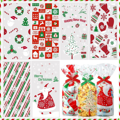 JieliBon Weihnachtstüten - Transparente Plätzchentüten mit Bogenknoten
