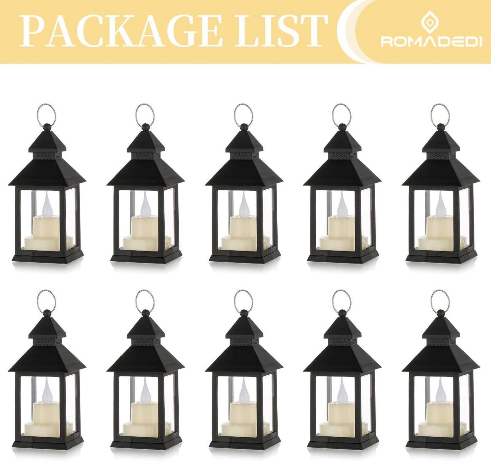 Romadedi Vintage Laterne Set 10x Schwarz Mini LED für Tisch Deko Outdoor