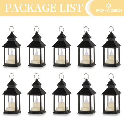 Romadedi Vintage Laterne Set 10x Schwarz Mini LED für Tisch Deko Outdoor