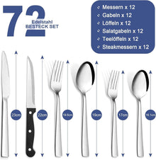 72-teiliges Edelstahl Besteckset für 12 Personen